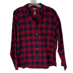 Croft & Barrow Womens Plaid Pajama Sleep Top Buton Front Red Blue Size Small New